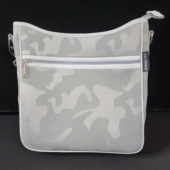 PreneLOVE Grey Camo Neoprene Crossbody Bag – Yellow Lining, Adjustable Strap - Picture 8 of 13